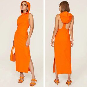 NEW Victor Glemaud Cut Out Hooded Dress Orange Athleisure Athletic Loungewear
